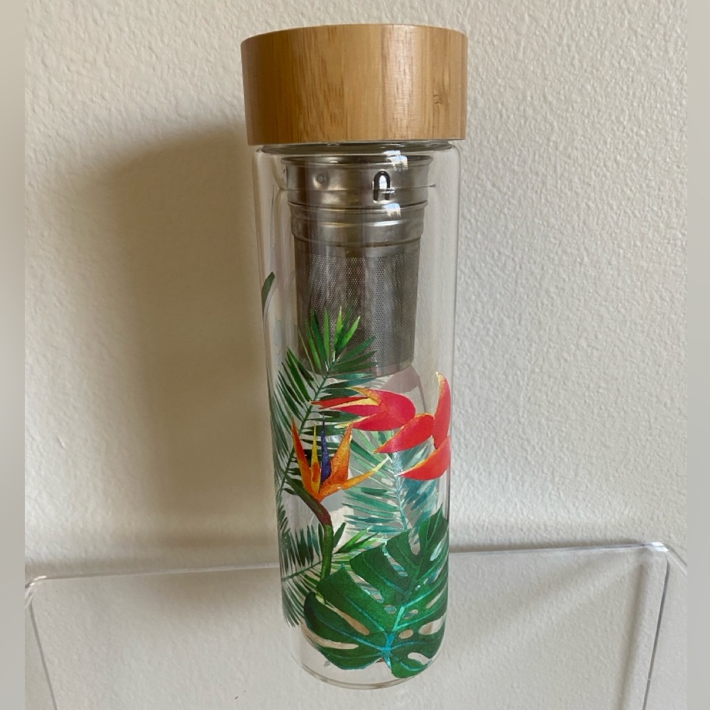 Apana Tropical Glass Infuser Bottle with Bamboo Lid